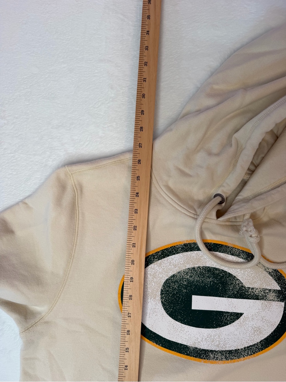 47 Brand Green Bay Packers Hoodie Cream Distressed Logo NFL Medium - Picture 8 of 9